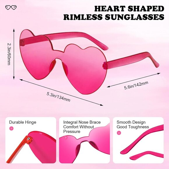 40 Pcs Heart Shaped Rimless Sunglasses Bulk Colorful Party Wear Accessories - Picture 5 of 6